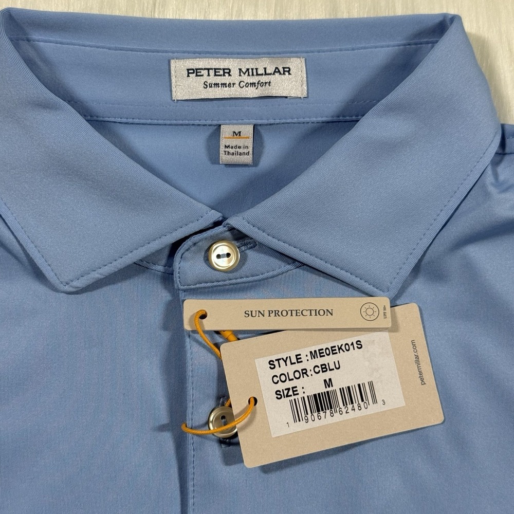 Peter Millar Men's Size Medium Blue Summer Comfort Performance Jersey Polo Shirt - Picture 5 of 8